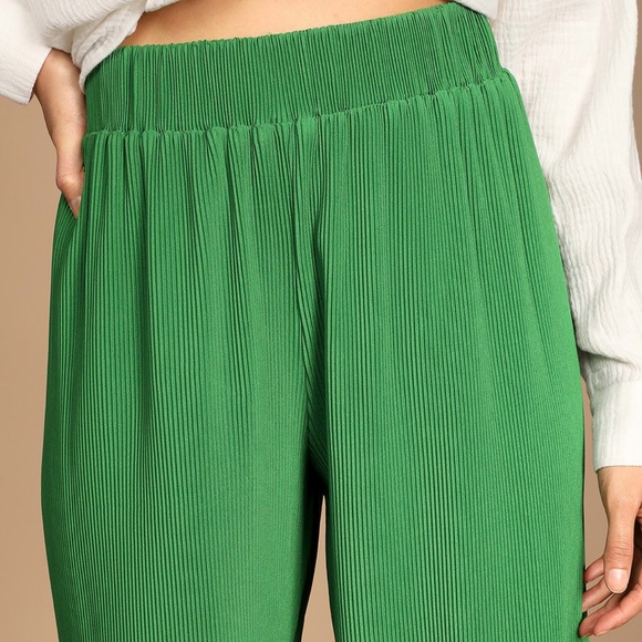 Lulus Spring Me Along Green Plisse Pleated High-Waisted Pants - Picture 3 of 5